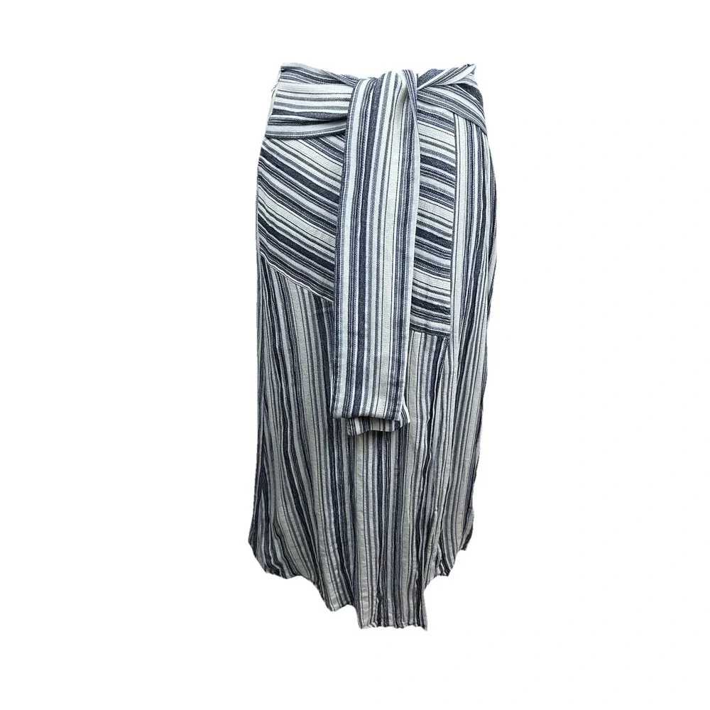BCBGMAXAZRIA Women's XS Boho Flowy Striped Tie Front Midi Skirt Resort Vacation